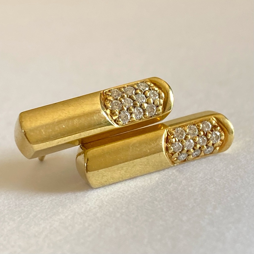 ESTATE JEWELRY - 18k Gold + Diamond John Atencio Pave Bar Stud Earrings, 90s-00s